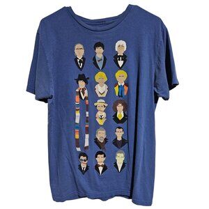Doctor Who 13 Doctors Graphic T-Shirt Mens Size Large Many Faces Blue